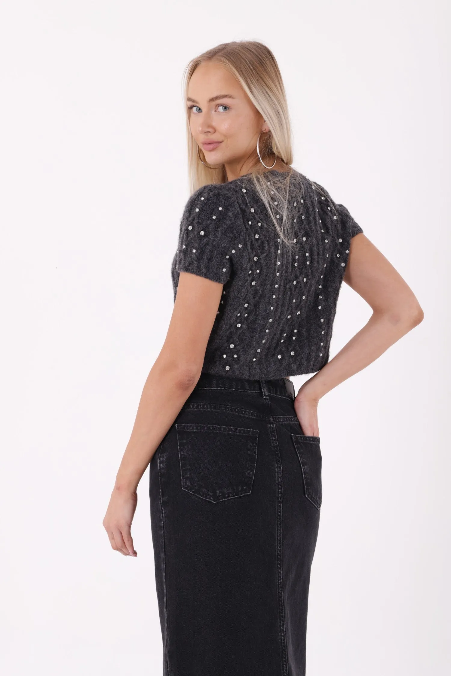XLJ Fringe Finish Denim Medium Skirt with Front Slit Mixed - Bielefeld
