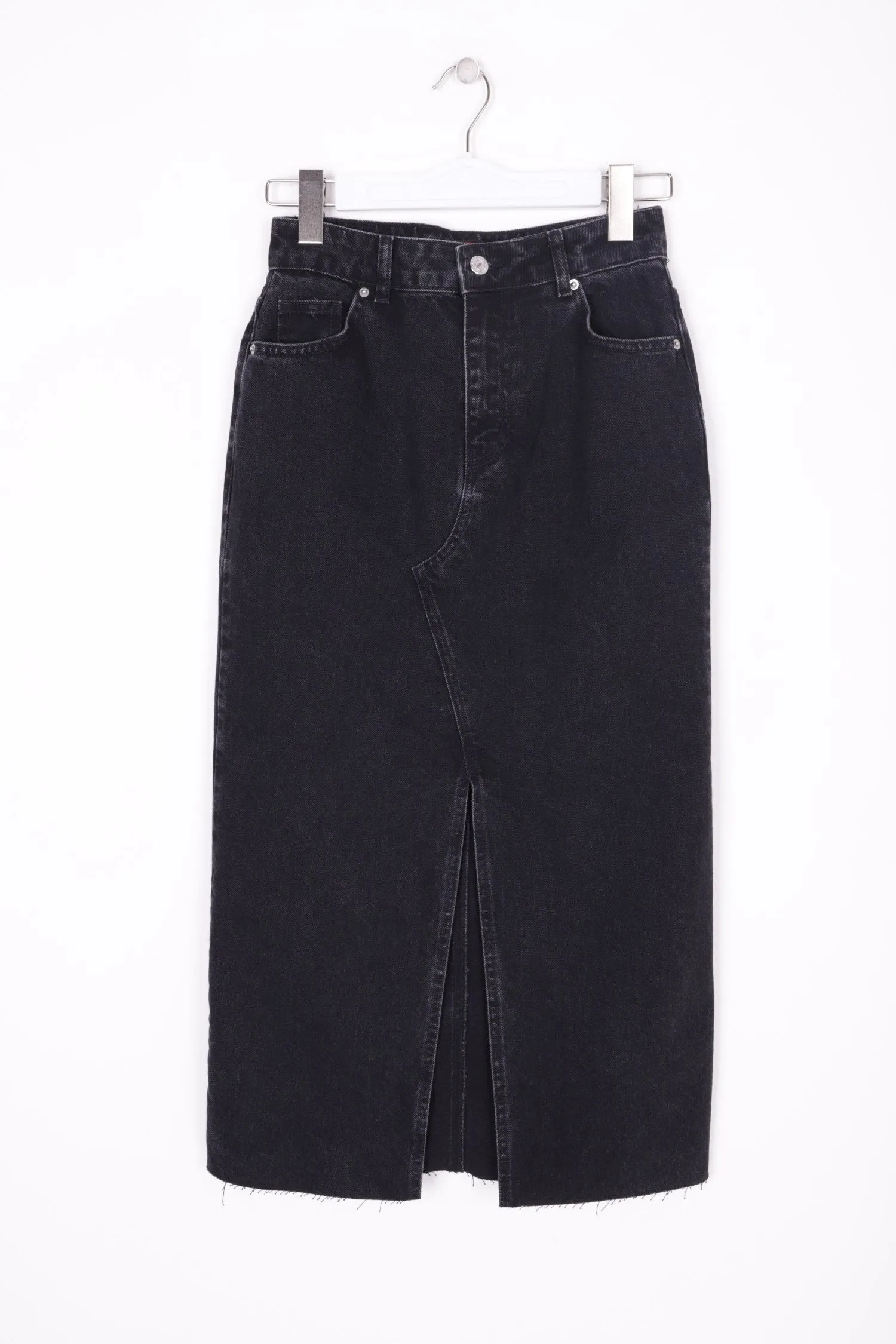 XLJ Fringe Finish Denim Medium Skirt with Front Slit Mixed - Bielefeld