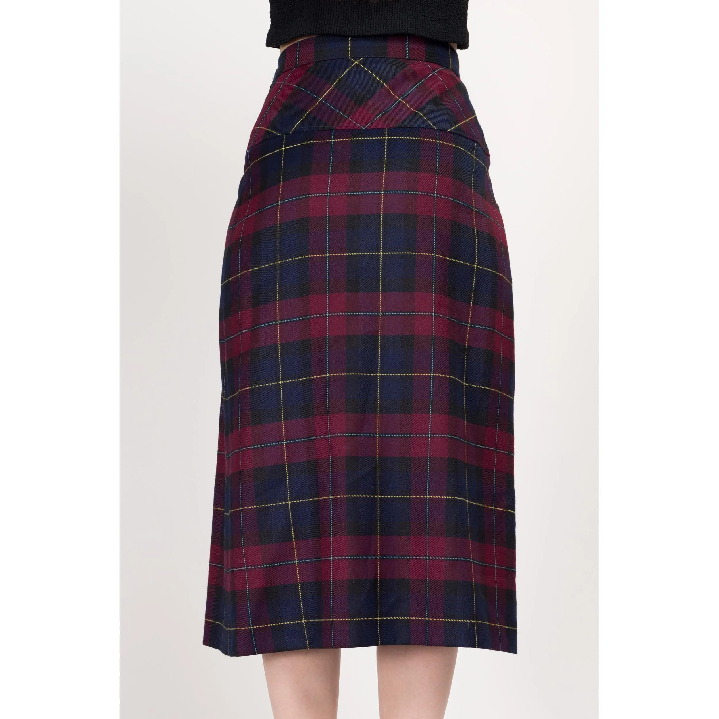 XS 90s Plaid Drop Waist Pleated Midi Skirt 25"