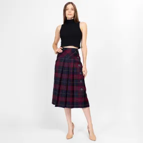XS 90s Plaid Drop Waist Pleated Midi Skirt 25"
