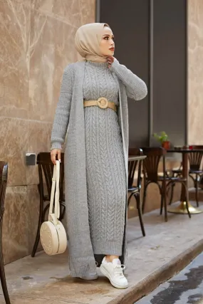 ZRF Women Knit Open Grey Cardigan Dress Suit - Castres